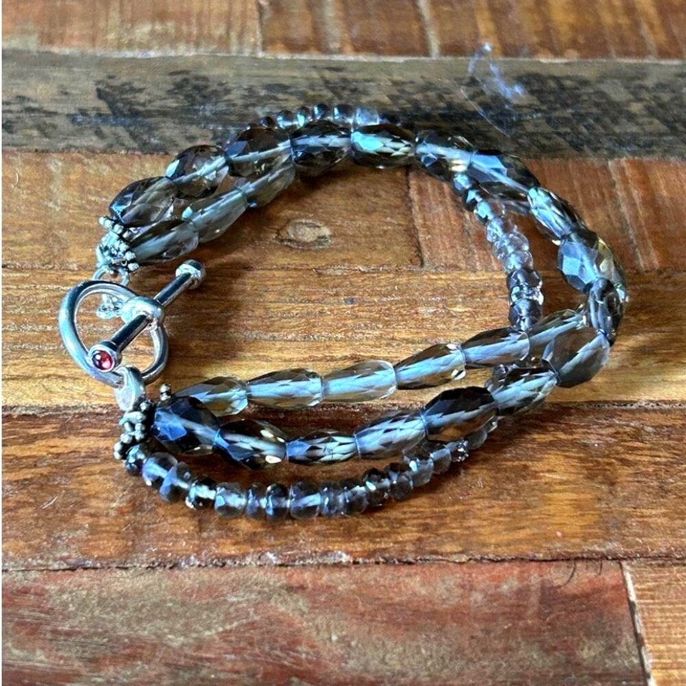 Sterling Silver Smoky Quartz Multi Strand Bracelet Garnet Toggle